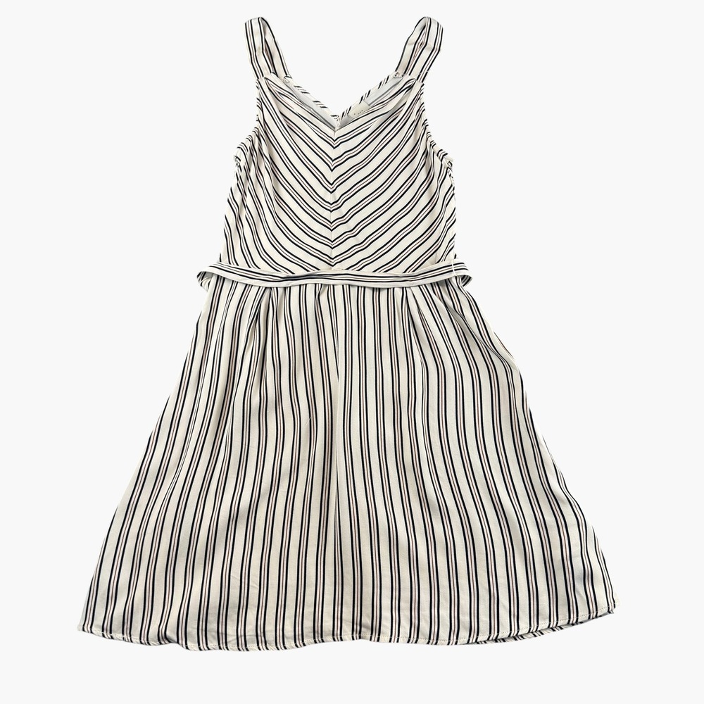 A New Day Womens Striped Sleeveless V-Neck Tie Waist Midi Dress White Small